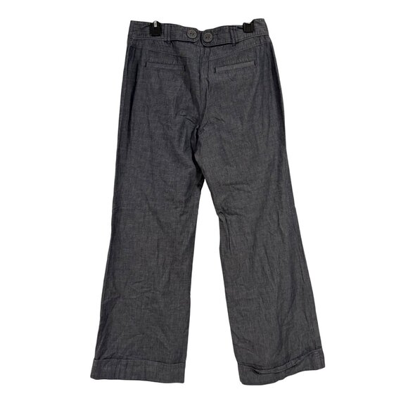 Anthro Elevenses Blue Gray Chambray Wide-Leg Cuffed Pants Size‎ 10 - Picture 4 of 9